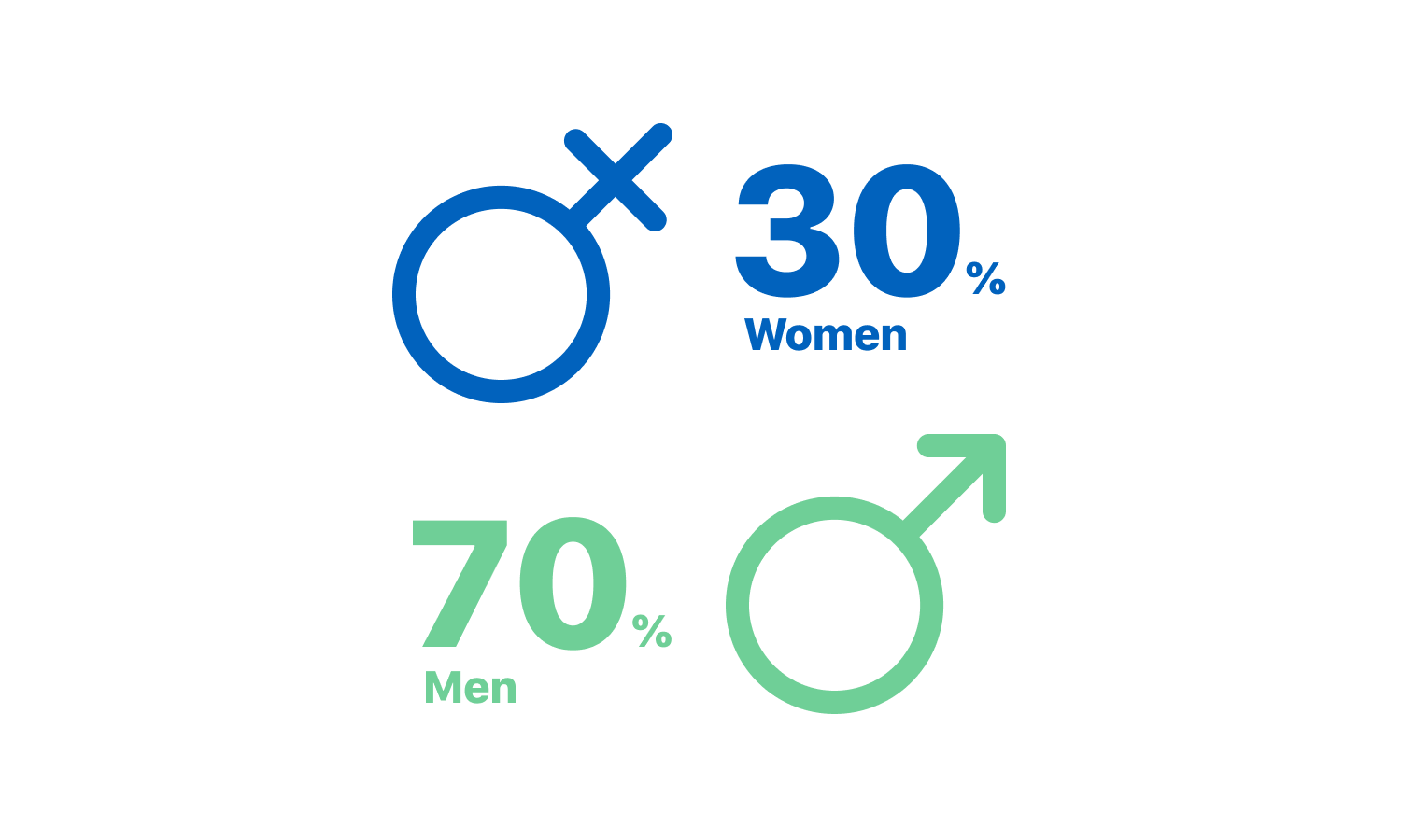 Pie Chart breaking down the 34% women, 66% men gender diversity of BlueCart